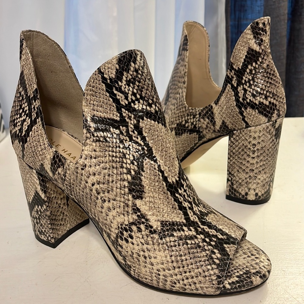Cole Haan Snakeskin Electa Peep Toe Bootie